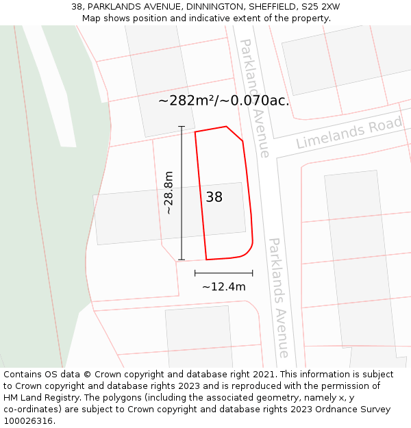38, PARKLANDS AVENUE, DINNINGTON, SHEFFIELD, S25 2XW: Plot and title map