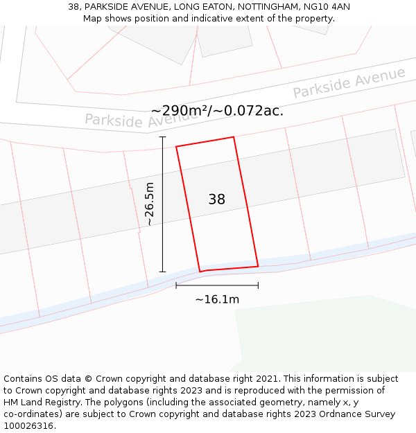 38, PARKSIDE AVENUE, LONG EATON, NOTTINGHAM, NG10 4AN: Plot and title map