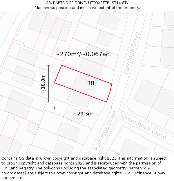 38, PARTRIDGE DRIVE, UTTOXETER, ST14 8TY: Plot and title map