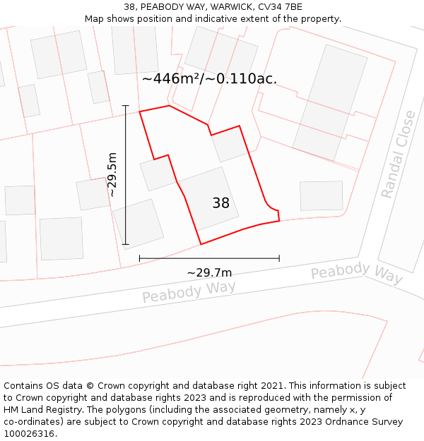 38, PEABODY WAY, WARWICK, CV34 7BE: Plot and title map