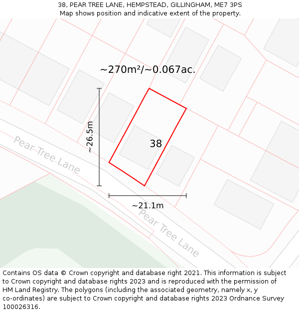 38, PEAR TREE LANE, HEMPSTEAD, GILLINGHAM, ME7 3PS: Plot and title map
