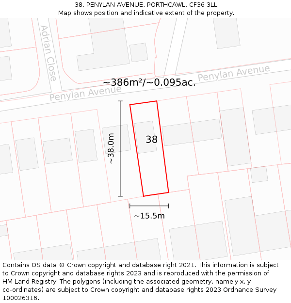 38, PENYLAN AVENUE, PORTHCAWL, CF36 3LL: Plot and title map