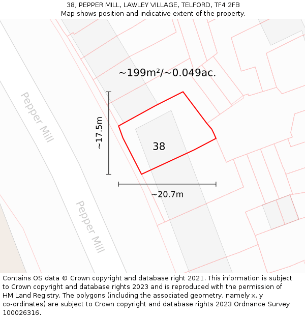 38, PEPPER MILL, LAWLEY VILLAGE, TELFORD, TF4 2FB: Plot and title map