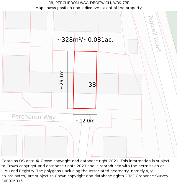 38, PERCHERON WAY, DROITWICH, WR9 7RF: Plot and title map