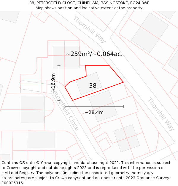 38, PETERSFIELD CLOSE, CHINEHAM, BASINGSTOKE, RG24 8WP: Plot and title map
