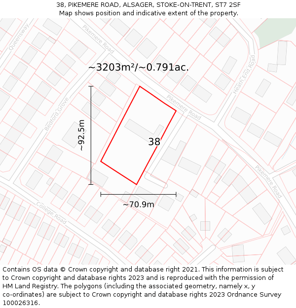38, PIKEMERE ROAD, ALSAGER, STOKE-ON-TRENT, ST7 2SF: Plot and title map