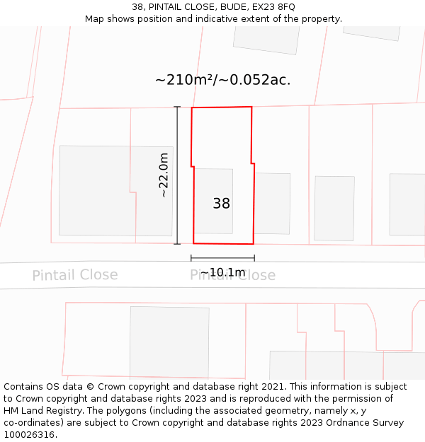 38, PINTAIL CLOSE, BUDE, EX23 8FQ: Plot and title map