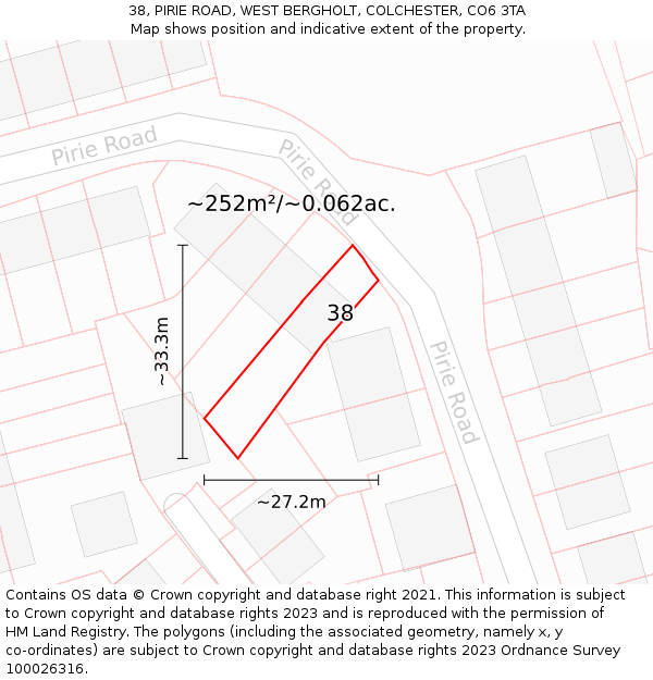 38, PIRIE ROAD, WEST BERGHOLT, COLCHESTER, CO6 3TA: Plot and title map