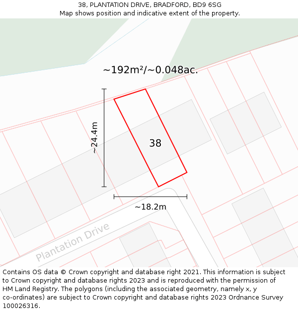 38, PLANTATION DRIVE, BRADFORD, BD9 6SG: Plot and title map