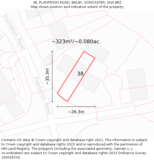 38, PLANTATION ROAD, BALBY, DONCASTER, DN4 8RZ: Plot and title map