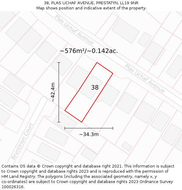 38, PLAS UCHAF AVENUE, PRESTATYN, LL19 9NR: Plot and title map