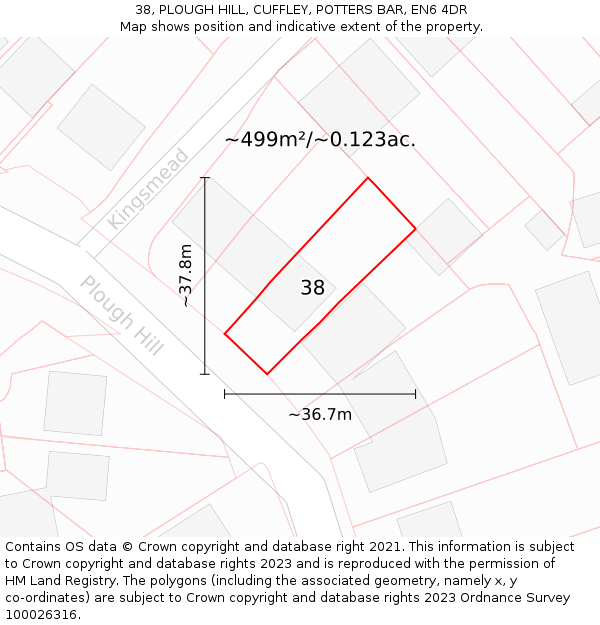 38, PLOUGH HILL, CUFFLEY, POTTERS BAR, EN6 4DR: Plot and title map