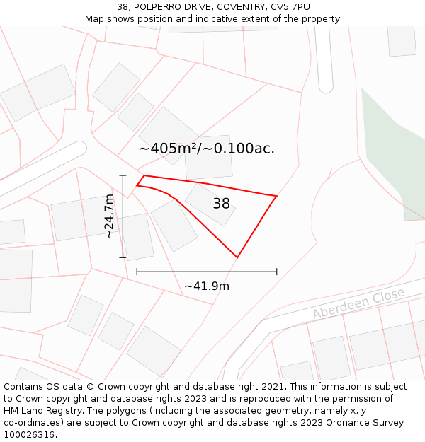 38, POLPERRO DRIVE, COVENTRY, CV5 7PU: Plot and title map