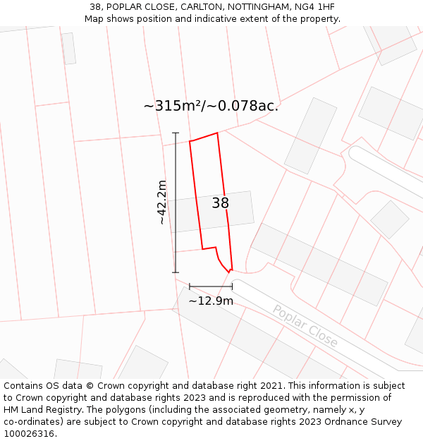 38, POPLAR CLOSE, CARLTON, NOTTINGHAM, NG4 1HF: Plot and title map
