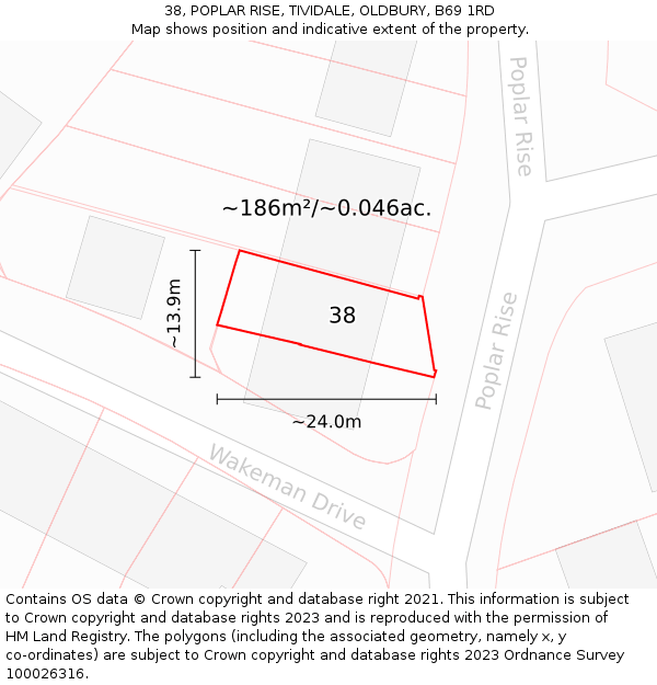 38, POPLAR RISE, TIVIDALE, OLDBURY, B69 1RD: Plot and title map