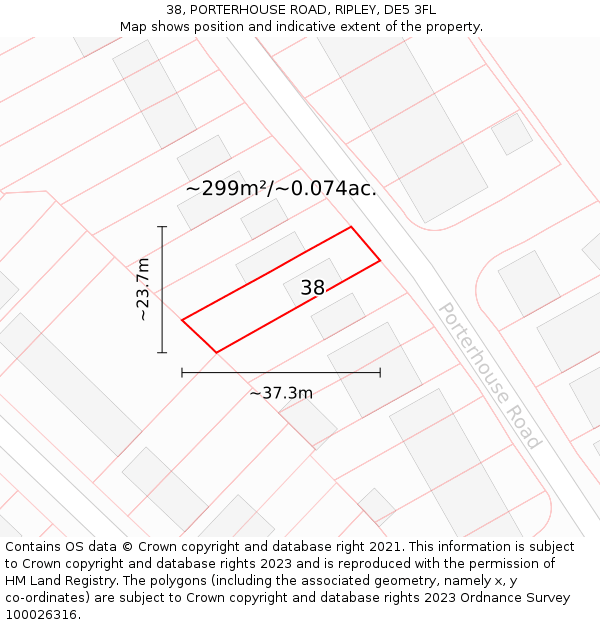 38, PORTERHOUSE ROAD, RIPLEY, DE5 3FL: Plot and title map