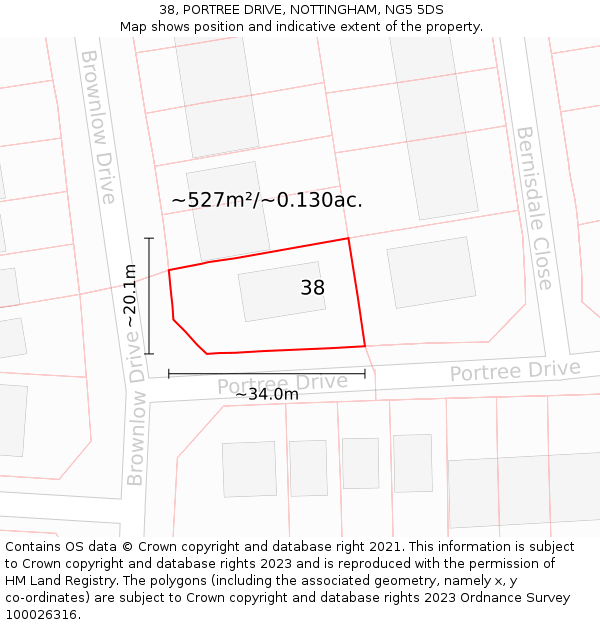 38, PORTREE DRIVE, NOTTINGHAM, NG5 5DS: Plot and title map