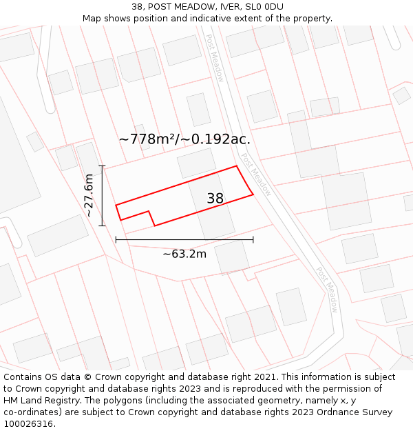 38, POST MEADOW, IVER, SL0 0DU: Plot and title map