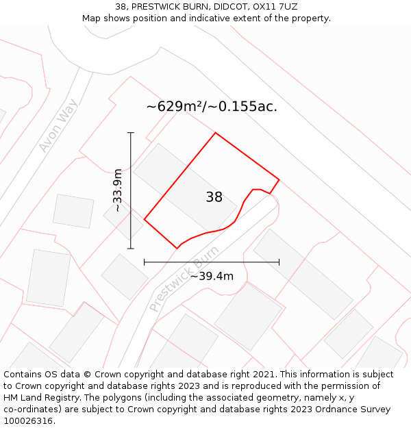 38, PRESTWICK BURN, DIDCOT, OX11 7UZ: Plot and title map