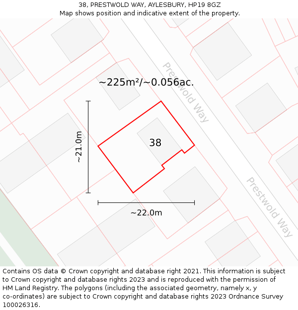 38, PRESTWOLD WAY, AYLESBURY, HP19 8GZ: Plot and title map
