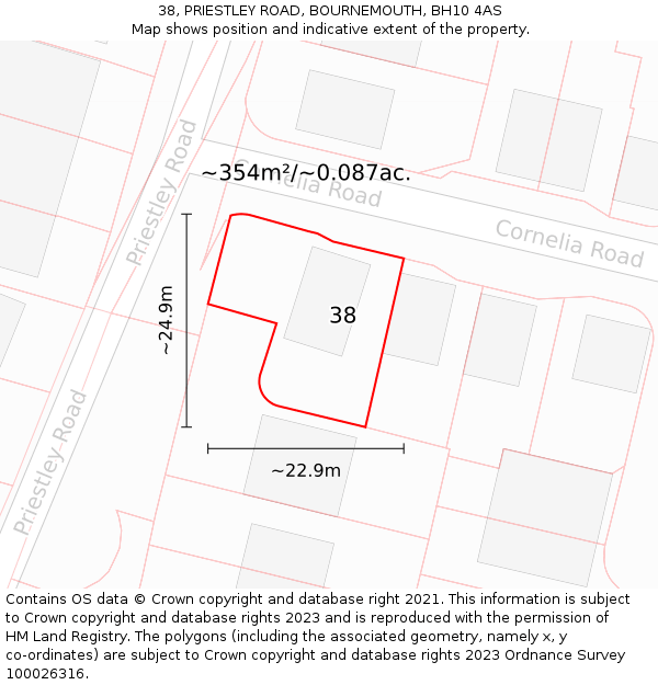 38, PRIESTLEY ROAD, BOURNEMOUTH, BH10 4AS: Plot and title map