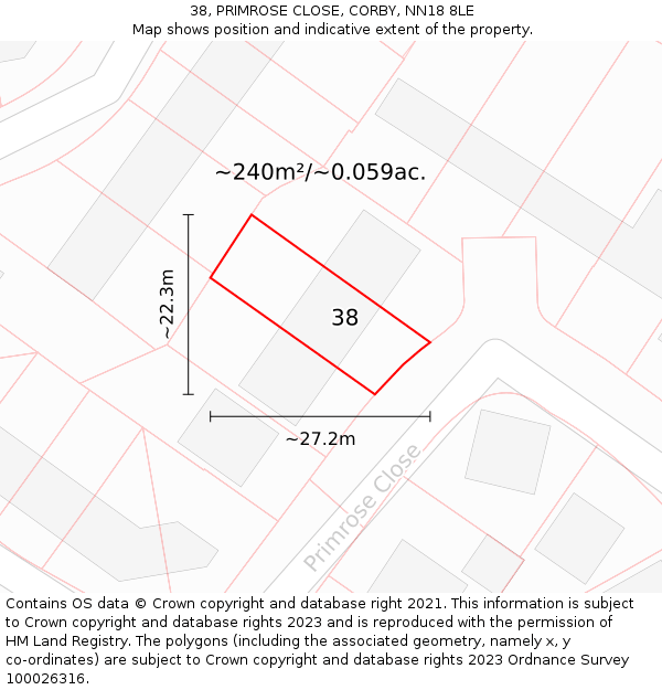 38, PRIMROSE CLOSE, CORBY, NN18 8LE: Plot and title map