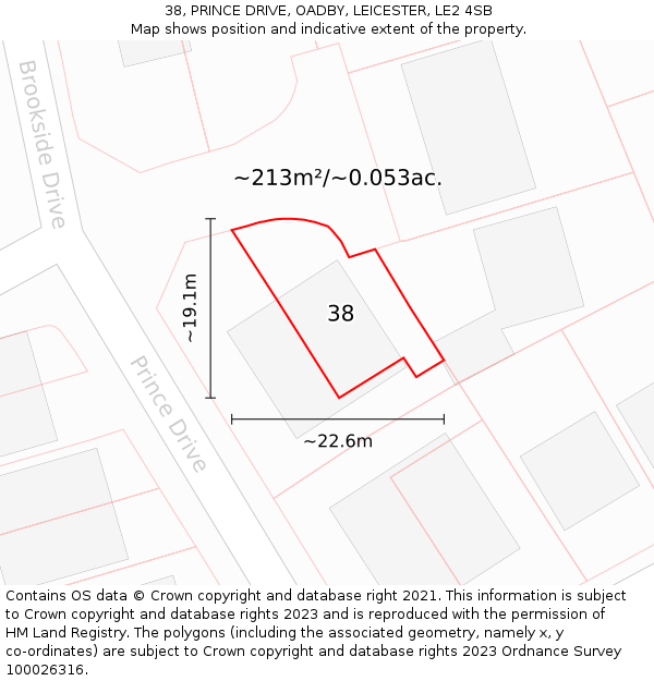 38, PRINCE DRIVE, OADBY, LEICESTER, LE2 4SB: Plot and title map