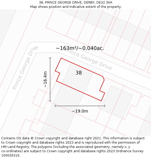 38, PRINCE GEORGE DRIVE, DERBY, DE22 3XA: Plot and title map