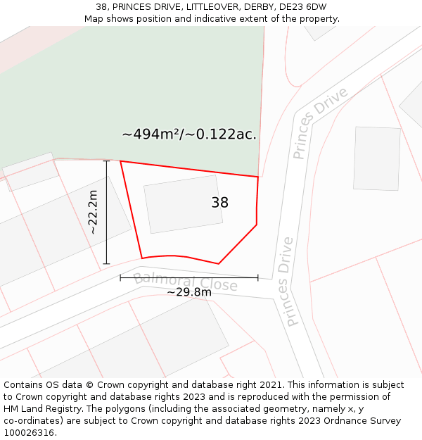 38, PRINCES DRIVE, LITTLEOVER, DERBY, DE23 6DW: Plot and title map