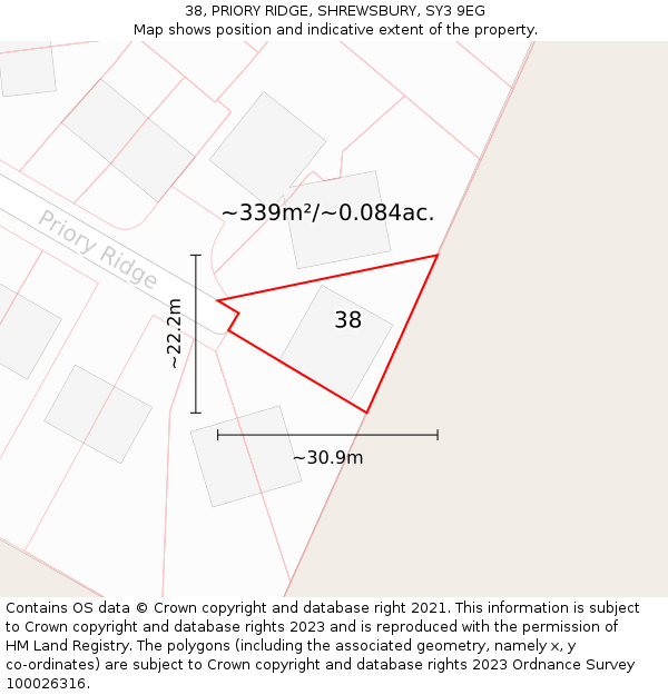 38, PRIORY RIDGE, SHREWSBURY, SY3 9EG: Plot and title map