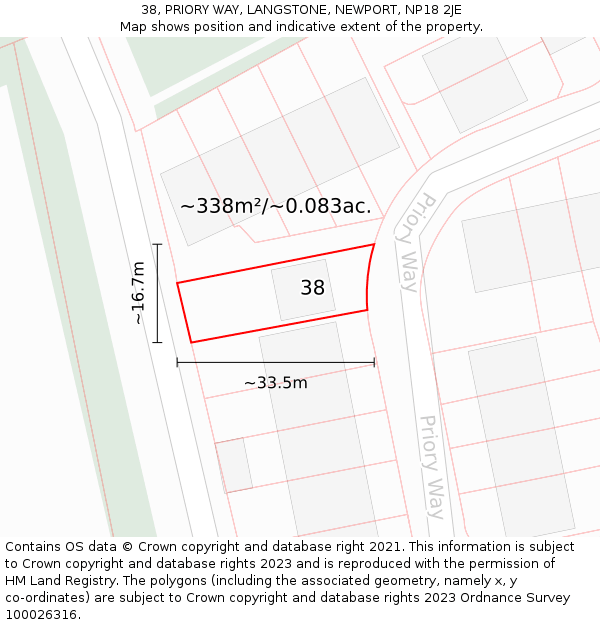 38, PRIORY WAY, LANGSTONE, NEWPORT, NP18 2JE: Plot and title map