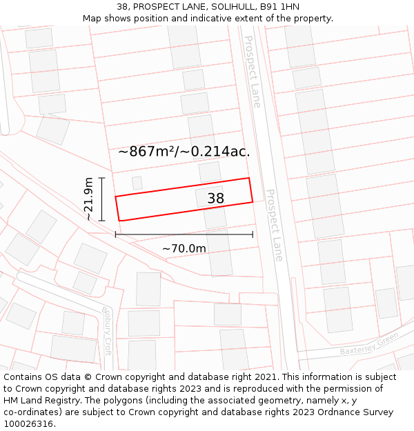 38, PROSPECT LANE, SOLIHULL, B91 1HN: Plot and title map