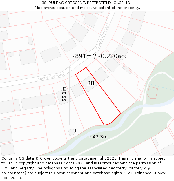 38, PULENS CRESCENT, PETERSFIELD, GU31 4DH: Plot and title map