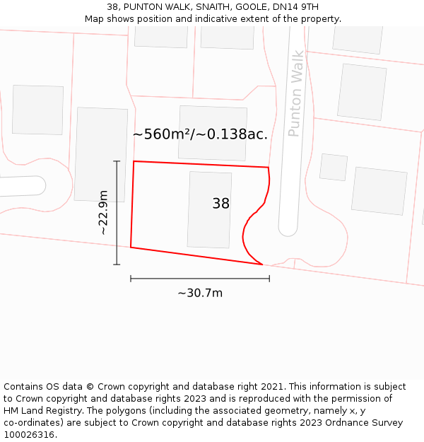 38, PUNTON WALK, SNAITH, GOOLE, DN14 9TH: Plot and title map