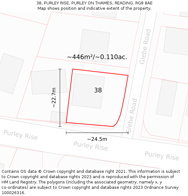 38, PURLEY RISE, PURLEY ON THAMES, READING, RG8 8AE: Plot and title map