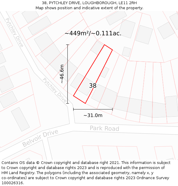 38, PYTCHLEY DRIVE, LOUGHBOROUGH, LE11 2RH: Plot and title map