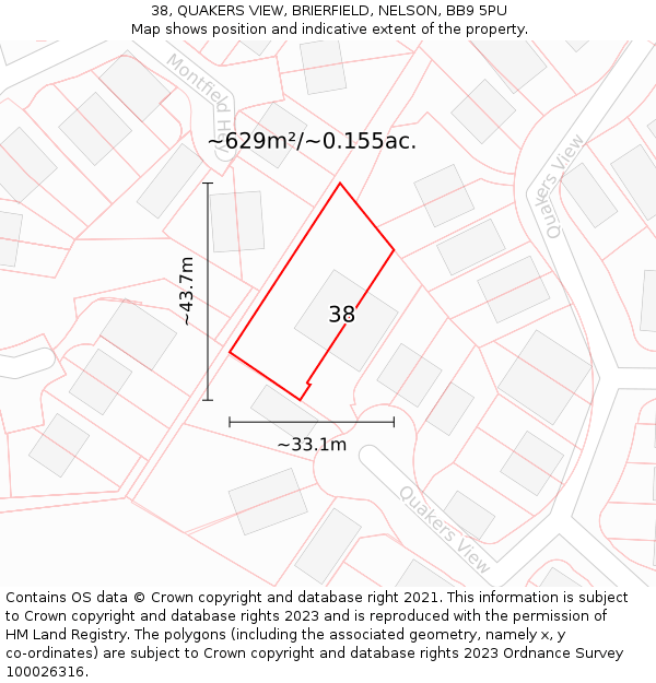 38, QUAKERS VIEW, BRIERFIELD, NELSON, BB9 5PU: Plot and title map