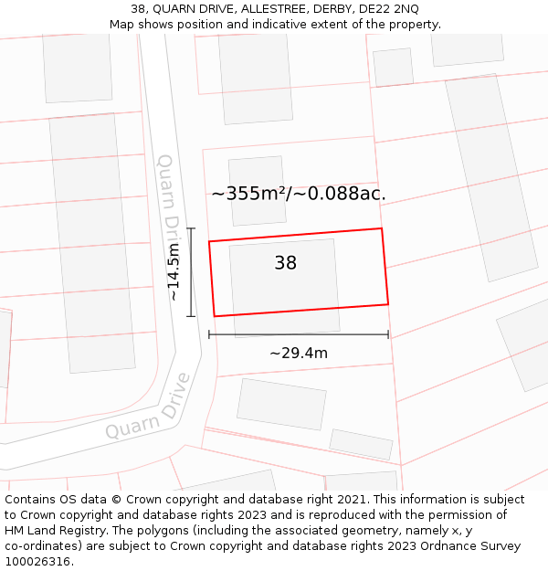38, QUARN DRIVE, ALLESTREE, DERBY, DE22 2NQ: Plot and title map