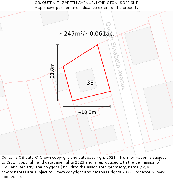 38, QUEEN ELIZABETH AVENUE, LYMINGTON, SO41 9HP: Plot and title map