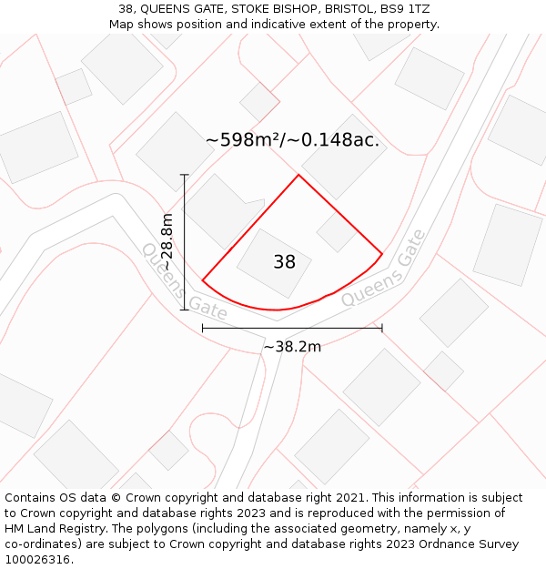 38, QUEENS GATE, STOKE BISHOP, BRISTOL, BS9 1TZ: Plot and title map