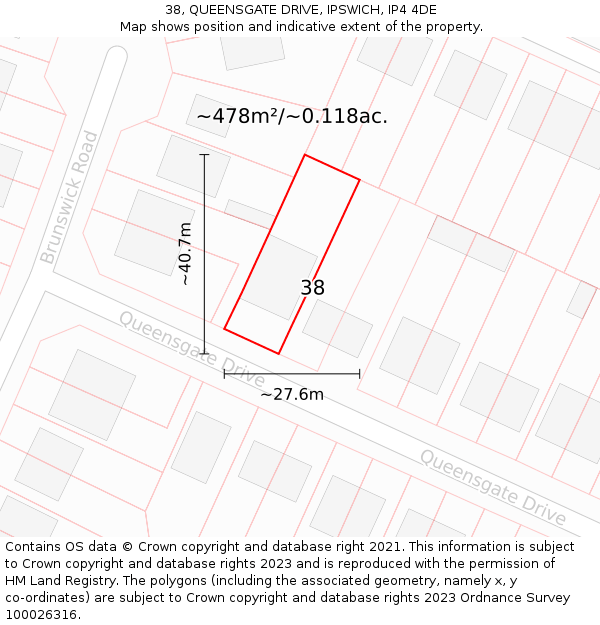 38, QUEENSGATE DRIVE, IPSWICH, IP4 4DE: Plot and title map