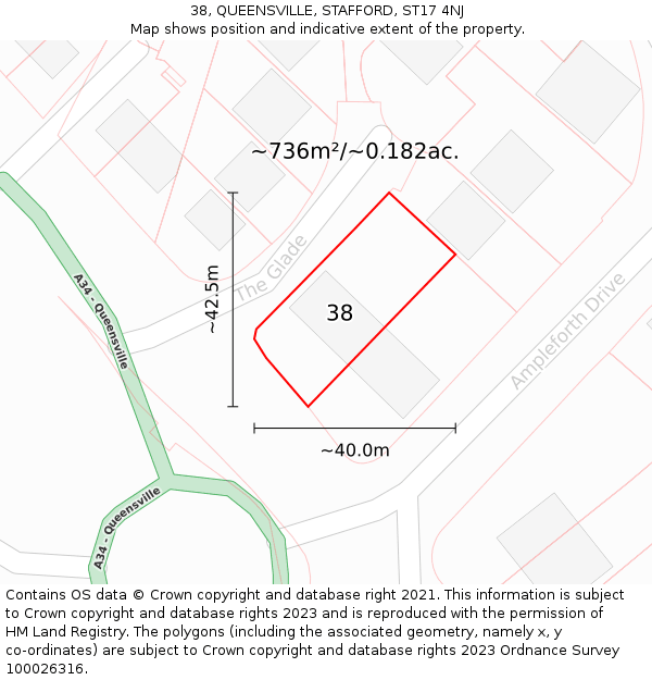 38, QUEENSVILLE, STAFFORD, ST17 4NJ: Plot and title map