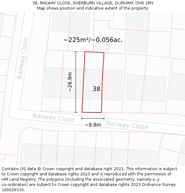 38, RAILWAY CLOSE, SHERBURN VILLAGE, DURHAM, DH6 1RN: Plot and title map
