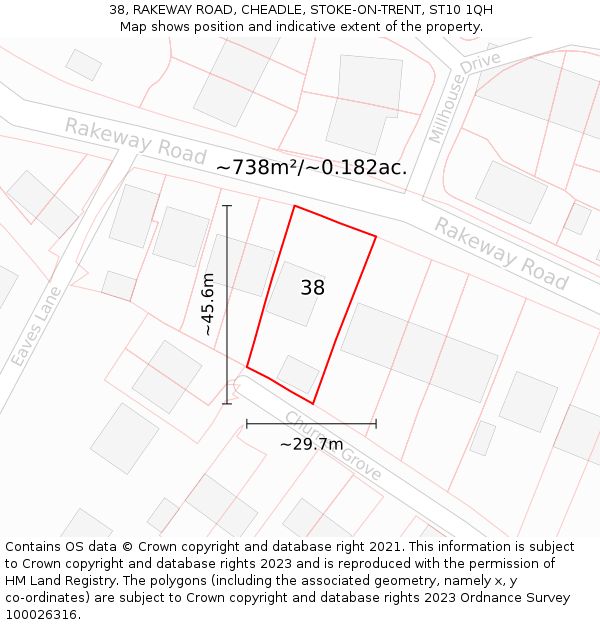 38, RAKEWAY ROAD, CHEADLE, STOKE-ON-TRENT, ST10 1QH: Plot and title map