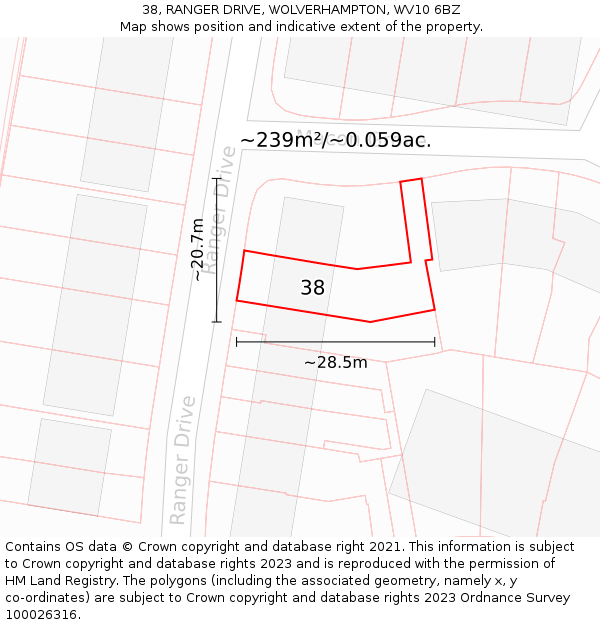 38, RANGER DRIVE, WOLVERHAMPTON, WV10 6BZ: Plot and title map