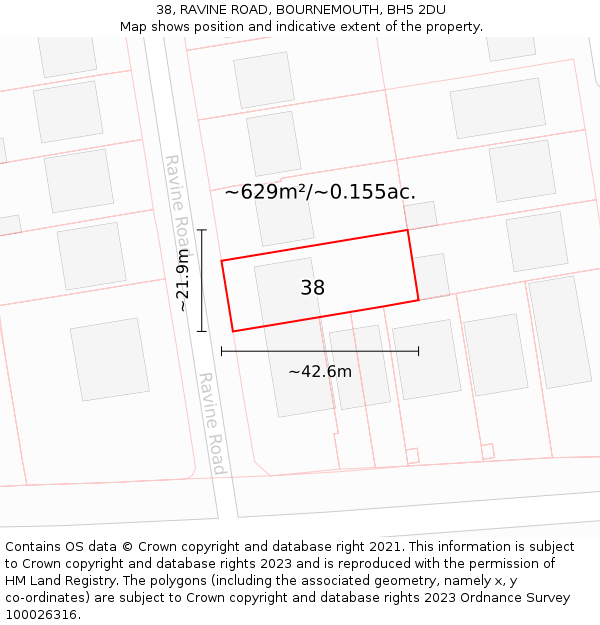 38, RAVINE ROAD, BOURNEMOUTH, BH5 2DU: Plot and title map