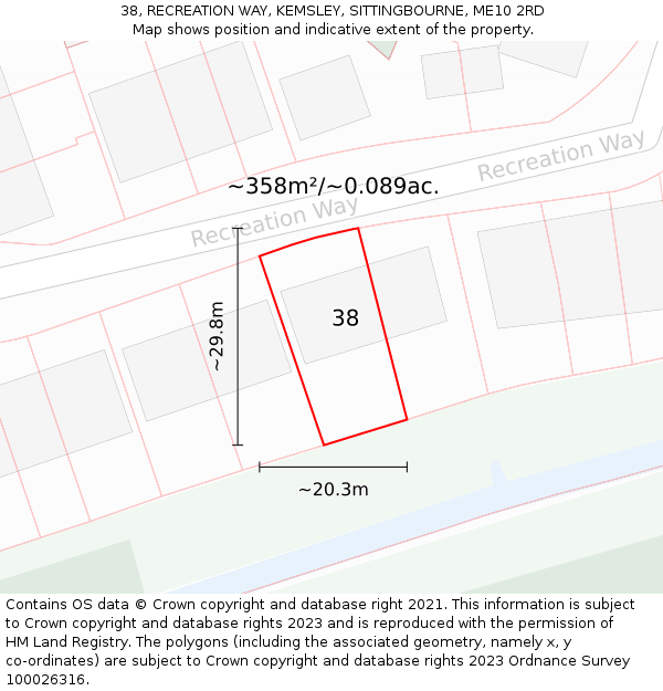 38, RECREATION WAY, KEMSLEY, SITTINGBOURNE, ME10 2RD: Plot and title map