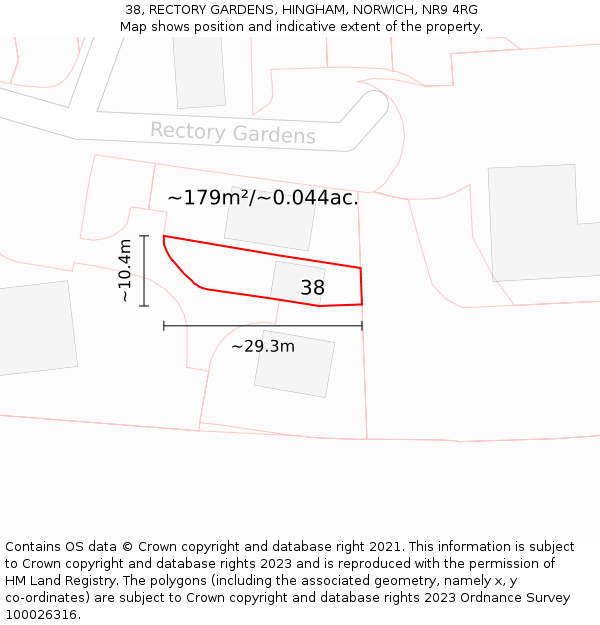 38, RECTORY GARDENS, HINGHAM, NORWICH, NR9 4RG: Plot and title map