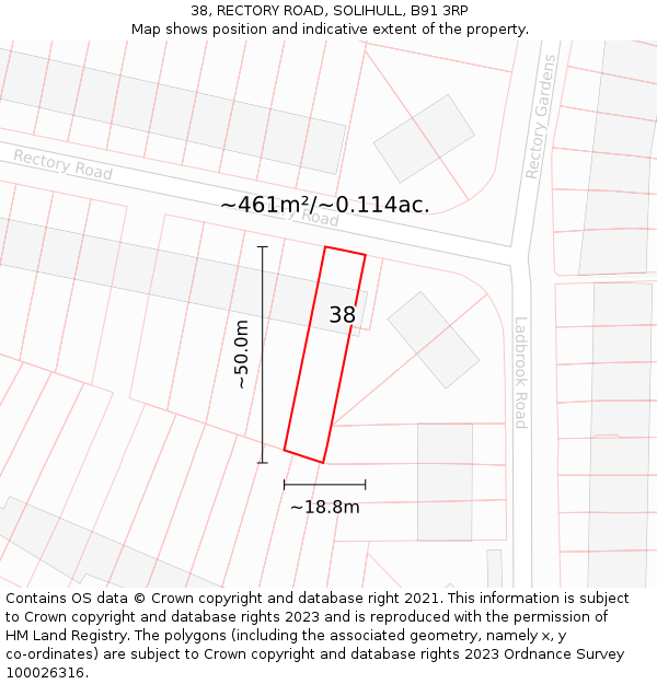 38, RECTORY ROAD, SOLIHULL, B91 3RP: Plot and title map