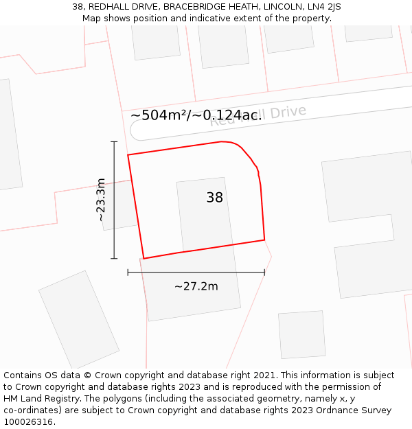 38, REDHALL DRIVE, BRACEBRIDGE HEATH, LINCOLN, LN4 2JS: Plot and title map